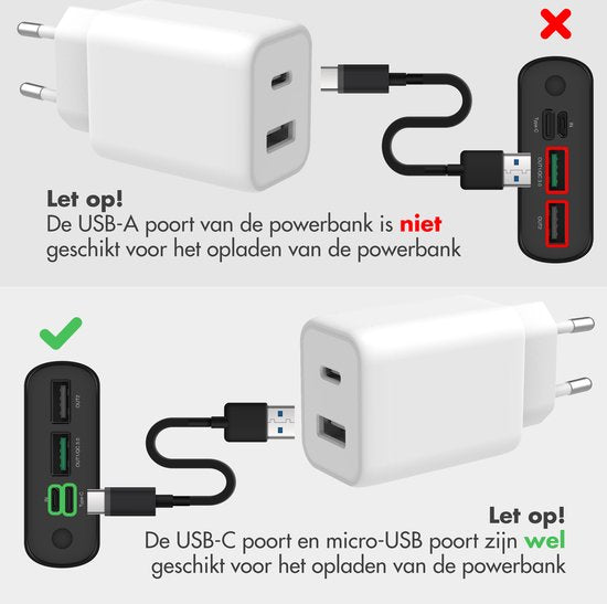 imoshion® Powerbank 10000 mAh - Schnellladegerät 18W - Power Delivery - USB C & USB A - Geeignet für Apple iPhone und Samsung, u.a. - Schwarz