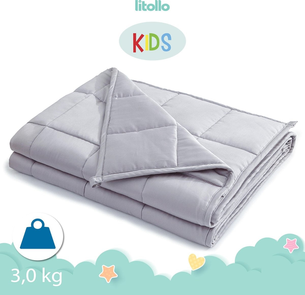 Litollo Gewichtsdecke Kind 3 kg - Gewichtsdecke - Langlebiges Bambusmaterial - Anthrazit - 100x150cm