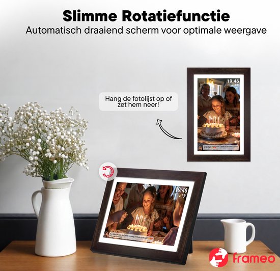 Denver Digitaler Fotorahmen 15,6 Zoll - Holz - XL - Full HD - Frameo App - Fotorahmen - WiFi - 16GB - IPS Touchscreen - PFF1543DW
