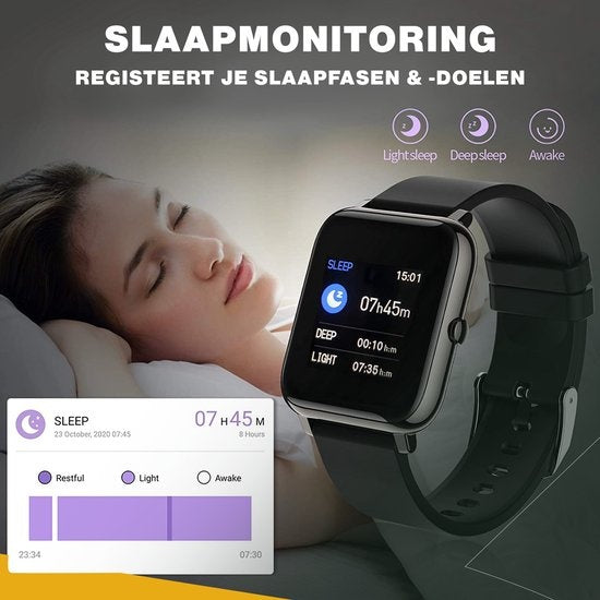 Zoluko Smartwatch für Männer & Frauen - Sportuhr mit Fitness-Tracker - Schrittzähler Uhr - Fitness Uhr - Smartwatch Android - Smartwatch iOS - Schwarz