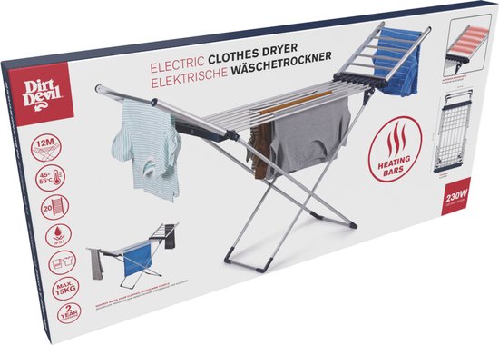 Dirt Devil - Elektrischer Wäscheständer mit Heizung - 230W - 147x54x94 cm - Aluminium - Grau