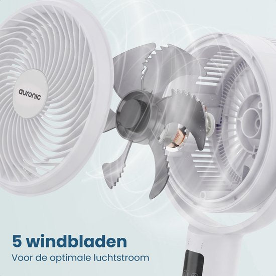Auronic Stativventilator – Tisch- und Standventilator – 9 Stufen und Timer – Luftkühler – Leise – Mit Fernbedienung und Display – Ventilator – Weiß