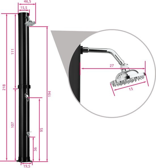 tectake - Außendusche Orinoco 38 l schwarz - 404471