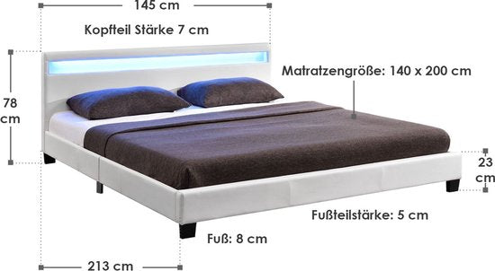Polsterbett Paris - 140 x 200 cm - Weiß - LED-Beleuchtung