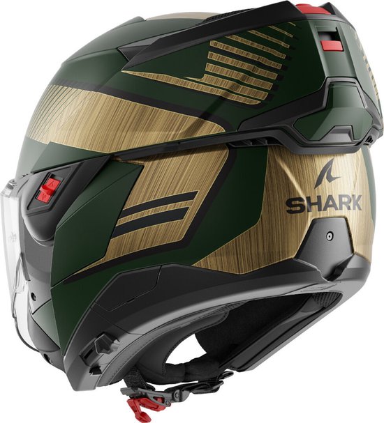 SHARK Oxo Sikter Mattgrün Chrom Gold GUQ Systemhelm – Größe XL – Helm