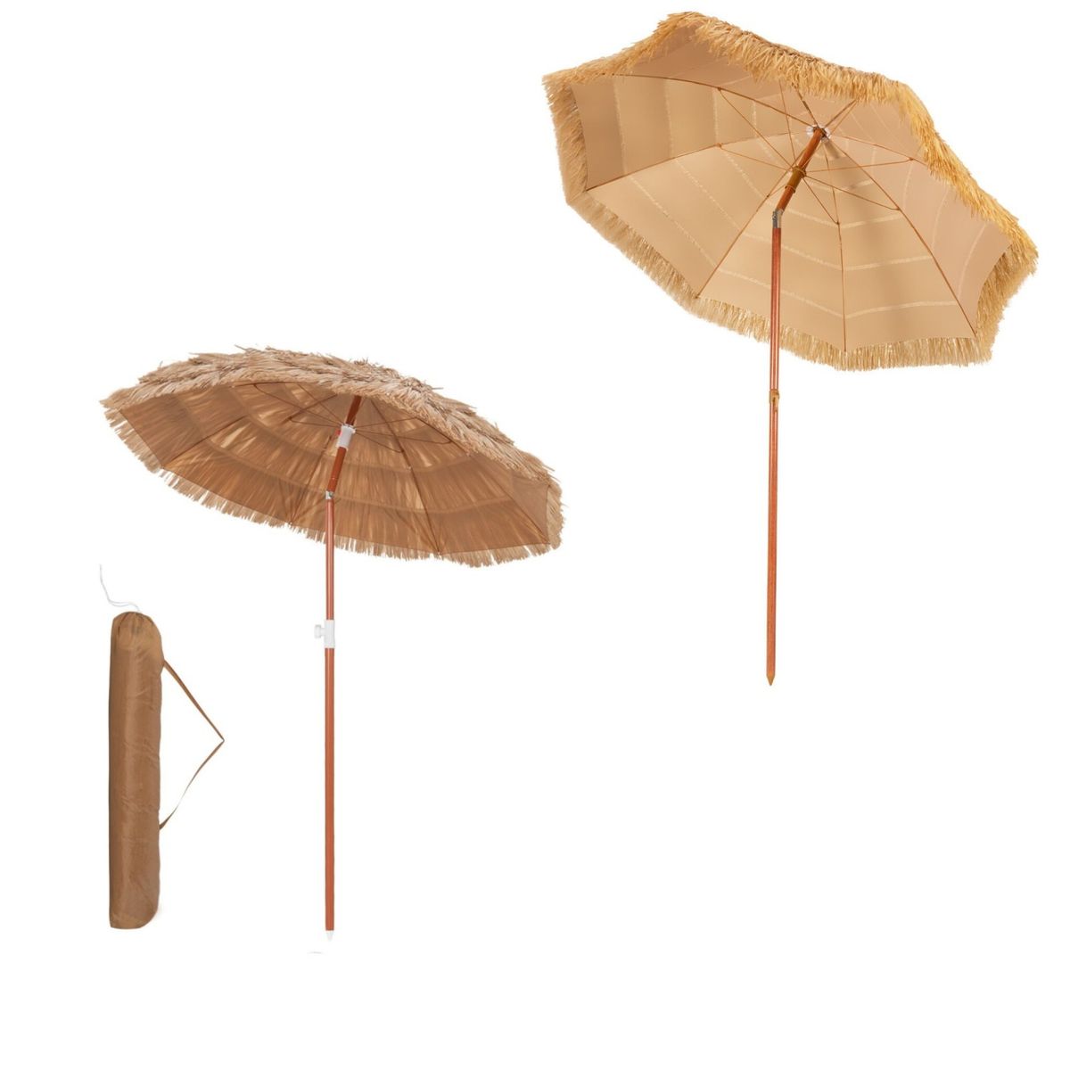 Coast Hawaii Sonnenschirm-Set – Neigbarer Strandsonnenschirm – Rattan-Optik – Inklusive Tragetasche – 175 cm – Beige