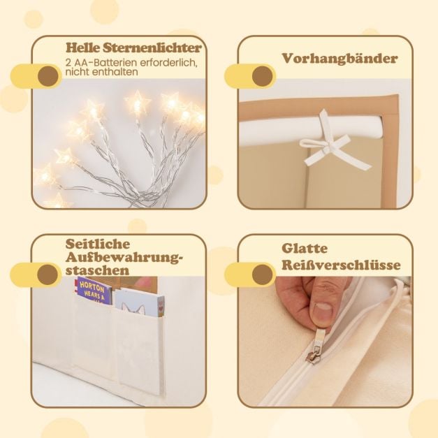 Coast Spielzelt für Kinder – Indoor-Spielhaus mit Sternenlampe und Spielmatte 120 x 101 x 143 cm – Beige/Braun