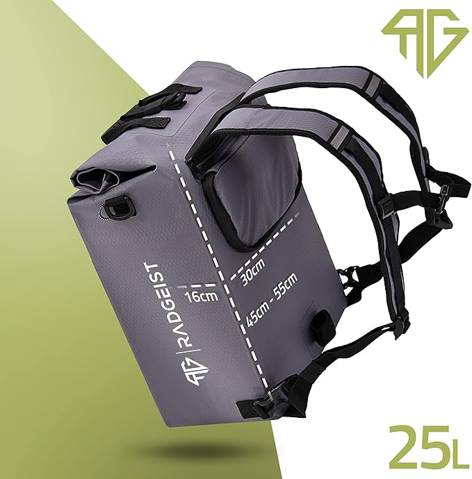 RADGEIST 3in1 Fahrradtasche für Gepäckträger - Fahrradtasche wasserdicht, extra robust mit Schnellverschluss - Fahrradtasche Rucksack (25 Liter) - Fahrradrucksack (grau)