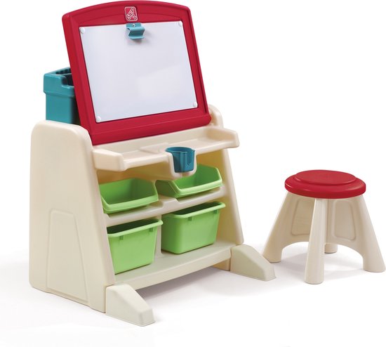 Step2 Flip & Doodle Staffelei Schreibtisch mit Stuhl für Kinder - 2-in-1 Kinderschreibtisch und Staffelei aus Kunststoff / Kunststoff - Basteltisch mit Ablagefläche