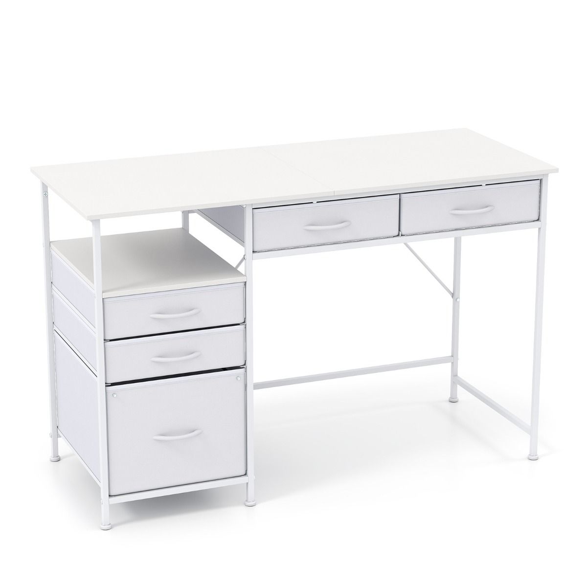 Coast Computertisch – mit Stauraum und offenem Regal – 5 Stoffschubladen – Metallgestell – 120 x 50 cm – Café & Schwarz