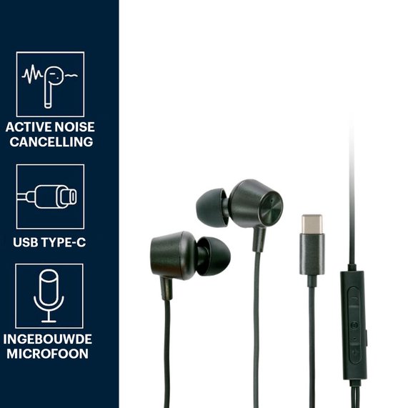 Grundig Earbuds mit Kabel USB C - In-Ear Earbuds mit Kabel 120cm - Ohrhörer mit Mikrofon - Geeignet für iPhone, Samsung und Tablet - Aktive Geräuschunterdrückung - Schwarz