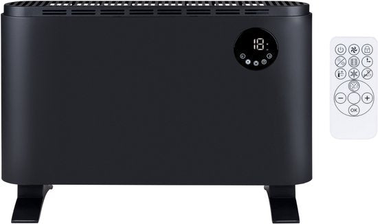 alpina Elektroheizung 2000 W – Elektrische Konvektorheizung – Heizgerät mit einstellbarem Thermostat und 3 Heizstufen – Freistehend oder zur Wandmontage – Schwarz