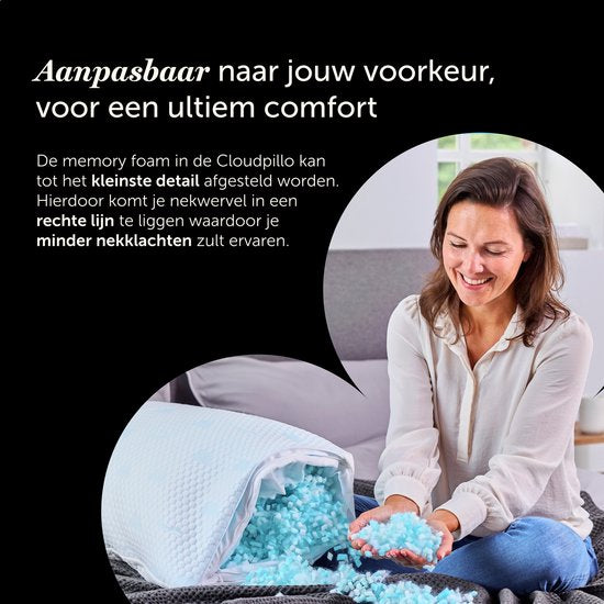 Cloudpillo - Kopfkissen - Memory Foam - Anpassbar - Geeignet für Rücken-, Seiten- und Bauchschläfer - Weiß