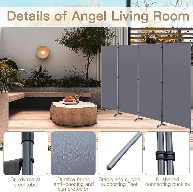 Angel Living Paravent – 4 Paneele – 324 x 180 cm – Grau – Freistehend