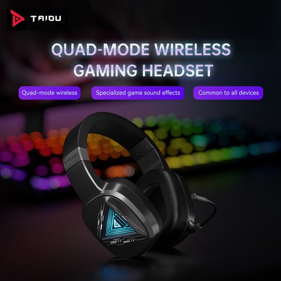 TAIDU THS320Pro - 2.4GHz Wireless Gaming Headset - Bluetooth Headset - mit Mikrofon - Geeignet für PS4/PS5, Nintendo Switch - Multiplattform - Schwarz