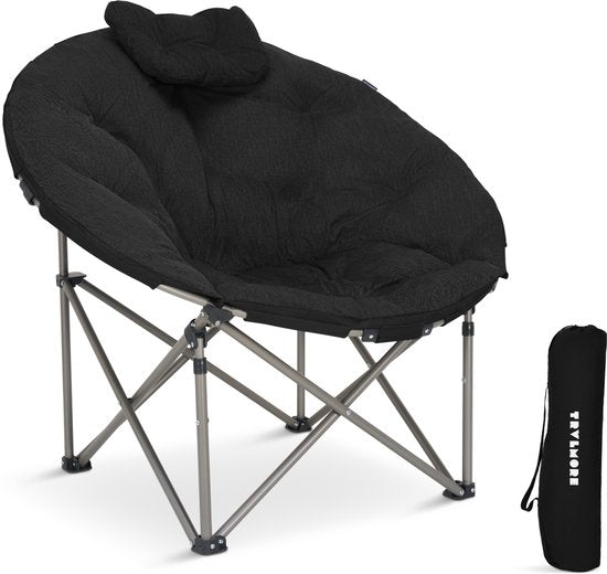 TRVLMORE Campingstuhl XL - klappbar - 150KG Tragkraft - inkl. Tragetasche - Klappstuhl - Campingstuhl - Klappstuhl - Schwarz