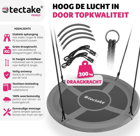tectake - Nestschaukel - Korbschaukel bis 300 kg belastbar - Schaukel für Kinder und Erwachsene - Gartenschaukel für draußen oder Hängesessel für drinnen - Spielzeug für den Garten oder das Kinderzimmer - Ã˜ 100 cm