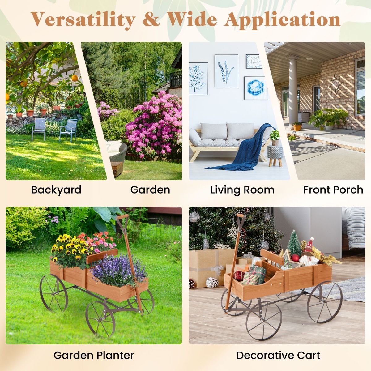 Coast Holz-Pflanzenwagen mit 2 Sektionen und Rädern - 62x34x61 cm - Orange