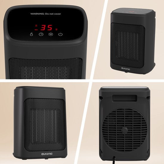 Auronic Heizlüfter Digital - Keramik-Heizgerät - Tragbar - 2000W Heizgerät - Schwarz