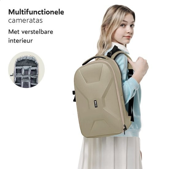ONYX Kameratasche mit Laptop-Fach - SLR-Kamerarucksack - Spritzwassergeschützt - Drohnen - Hartschalen-Reisetasche - Beige