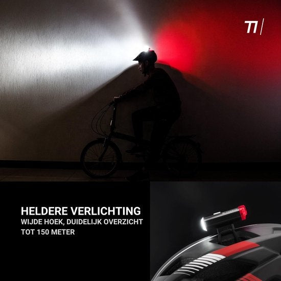 Tikkens - Helmlampe LED - Front- & Rücklicht - USB wiederaufladbar - wasserdicht- Schwarz