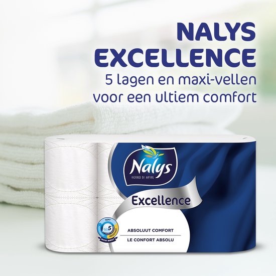 Nalys Excellence Toilettenpapier - 64 Rollen - Weißes Maxi Sheets Toilettenpapier (5-lagig) - Vorteilspackung - Papierverpackung