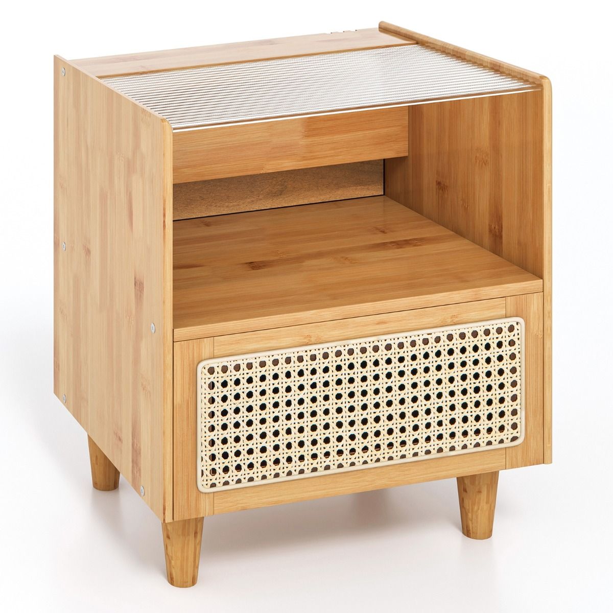 Coast Nachttisch-Set, 2er-Set – Bambus und Rattan – Schublade und offenes Fach – naturfarben, 43 x 35 x 50 cm