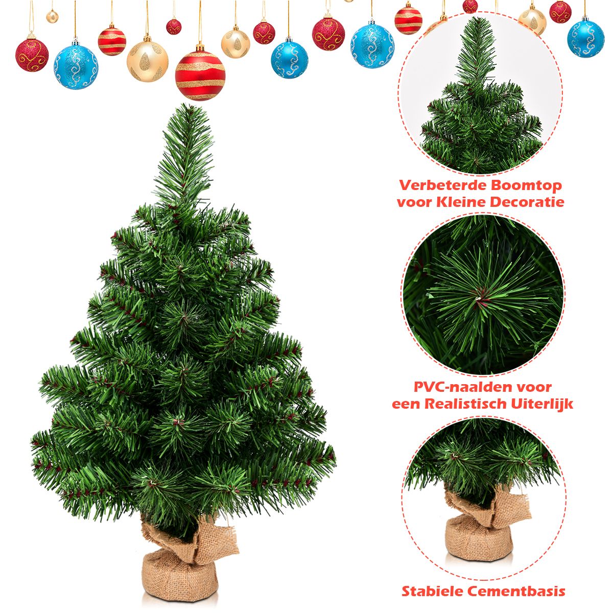 Küste künstlicher Weihnachtsbaum Tannenzweig pvc - 60 cm - grün - Zementsockel - voll naturgetreue Zweige