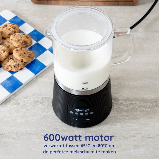 Safecourt Kitchen Glas-Milchaufschäumer - Elektrischer Milchaufschäumer - Antihaftbeschichtung - 600 Watt - Schwarz