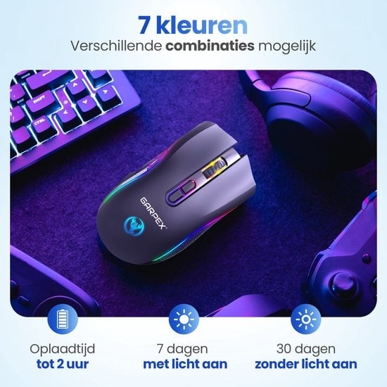 GarpexÂ® Silent Wireless Mouse - Gaming-Maus - Computermaus - Kabellose Maus - Mit LED-Beleuchtung - Wiederaufladbar - Schwarz