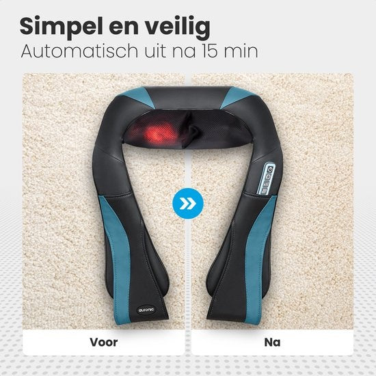 Auronic Shiatsu-Massagekissen - Elektrisches Nackenmassagegerät - Massagegeräte - Nacken und Schulter - Infrarot - inklusive Tragetasche - Schwarz/Blau
