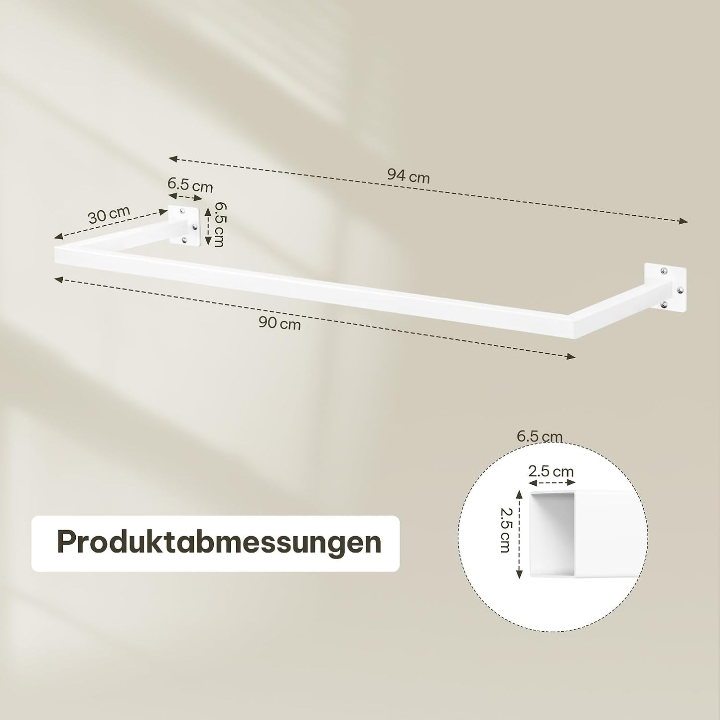 eSituro Wandmontage-Kleiderständer im Industrial-Stil – Kleiderstange aus Rohr für Flur, Küche und Wohnzimmer – Weiß, 94 cm