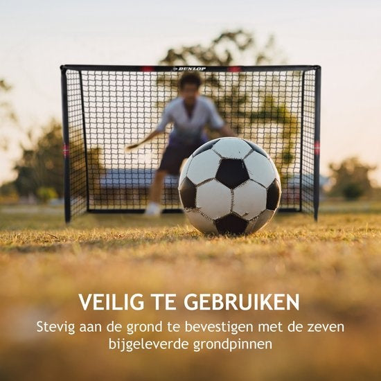 Dunlop Fußballtor - 300 x 200 x 120 cm  - Outdoor -  für Kinder und Erwachsene - schnelle Montage - Metall - Schwarz/Rot