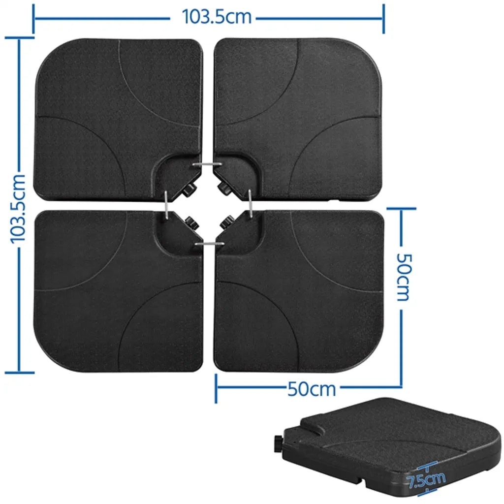 Yaheetech Sonnenschirmständer, 4-teilig, 103,5 x 103,5 cm – Schwarz – Befüllbarer Sonnenschirmständer für Schwebeschirme mit Wasser oder Sand