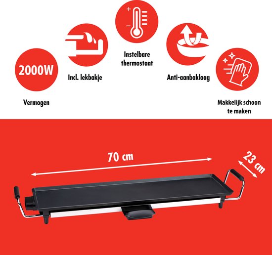 alpina Teppanyaki Grillplatte - Grillplatte - Gourmet-Set 4 Personen - 70 x 23cm - 2000W