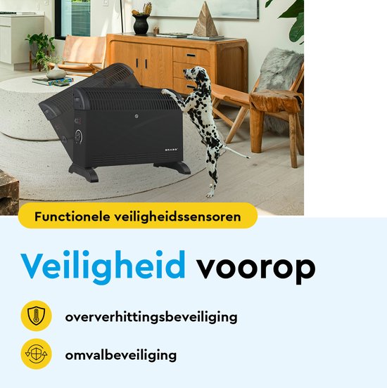 BRASQ Elektrische Konvektorheizung - Einstellbarer Thermostat - Elektrische Heizung - 750/1250/2000 Watt - Heizung - Schwarz