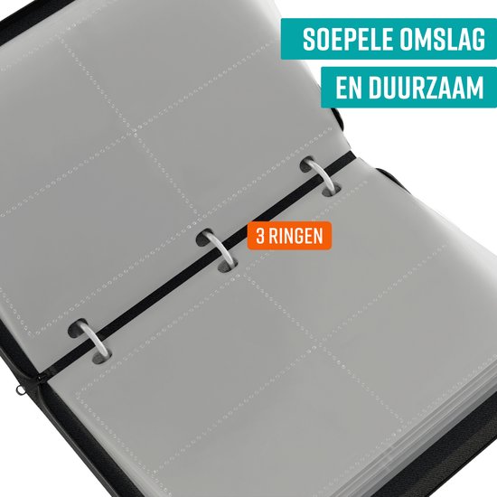 NAPI Sammelmappe für 400 Karten - Sammelmappe für Karten - 4 Fächer - Kunstleder - Premium Kartenmappe mit Reißverschluss - 50 Seiten - A5 Format - Rot/Weiß