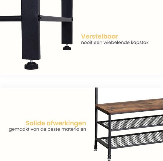Goliving Garderobe XL - Garderobenständer - Schuhablage - Stehend - Industrieschrank - Metall/Holz - 100 x 41,5 x 182 cm - Braun/Schwarz