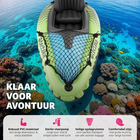 tectake - Aufblasbares Kajak - Aufblasbares Kanu für 1 Person mit Doppelpaddel und Zubehör - Sitz, Pumpe, Transporttasche - Wassersport - Ruderboot