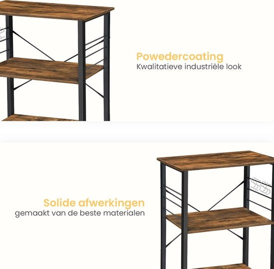Goliving Küchenwagen - Küchenschrank - Küchenregal - Servierwagen - Küchenorganisator - Modern - 60 x 40 x 89 cm - Braun