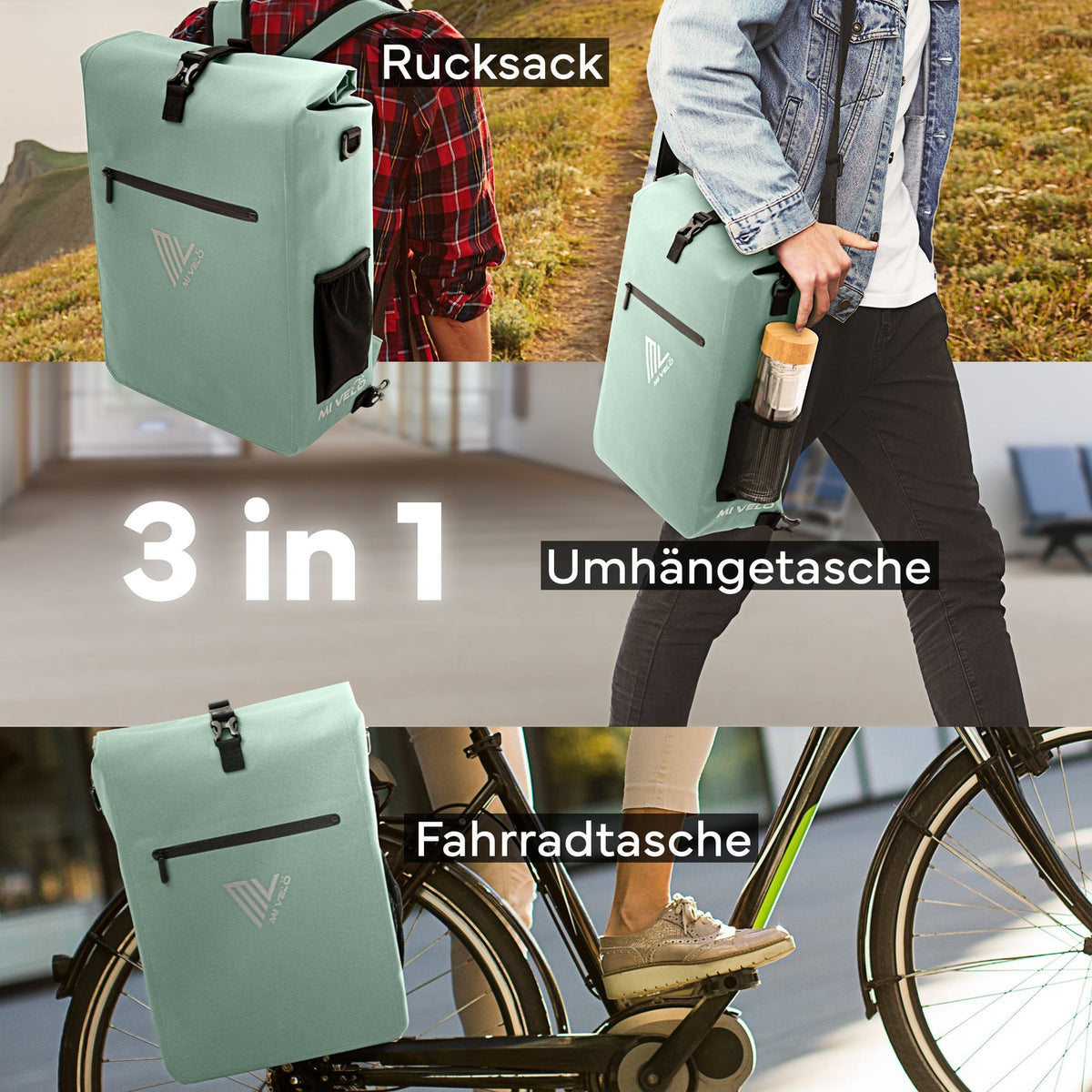 MIVELO 3-in-1 Packtasche - Wasserdicht - Mit Schultergurt - 25L - Mint
