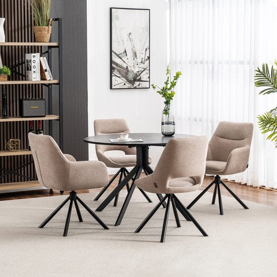 Furnihaus Olivia - Esstisch-Drehstuhl - Armlehnen - Beige - Stoff