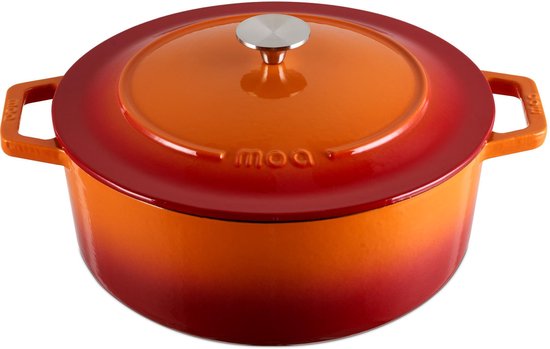 MOA Gusseisen-Kasserolle - 7,2L - Für alle Wärmequellen inkl. Induktion - Mit Deckel - Ø 30cm - Antihaftbeschichtung - Orange