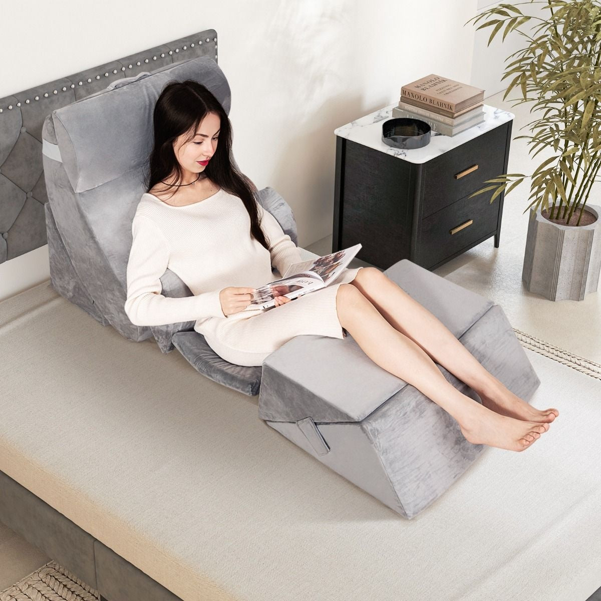 Coast 7er-Set Memory Foam Lesekissen / Orthopädische Kissen / Waschbarer Bezug / Ergonomisch / Grau
