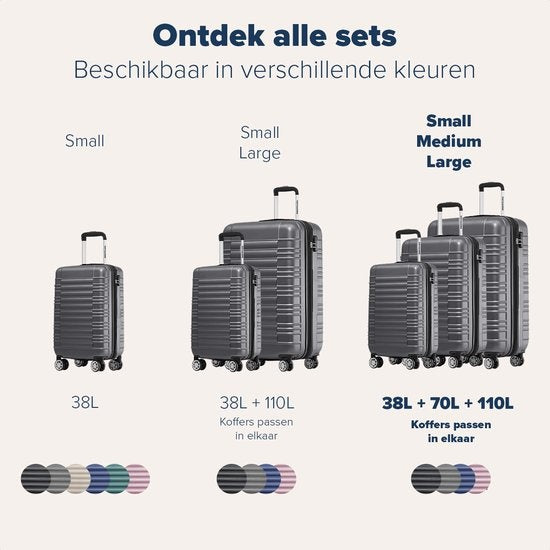 TRVLMORE - Kofferset - 3 Stück - 38L (Handgepäck) + 70L + 110L - Dunkelgrau