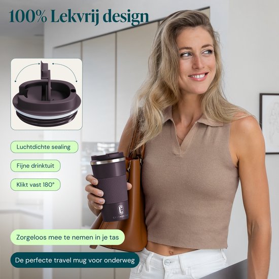 Castagnola Thermobecher – Kaffeebecher zum Mitnehmen – Reisebecher für Kaffee und Tee – Teebecher – 510 ml – Edelstahl – Braun