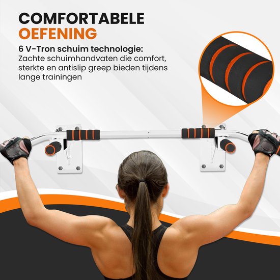 TTD® Premium Klimmzugstange - Klimmzugstation - Wandklimmzugstange - Dip Station - Dip Bars - Home Sports - Home Fitness - Hochwertige Materialien - Extra stabile Befestigungsteile - Heimtraining - Weiß/Orange