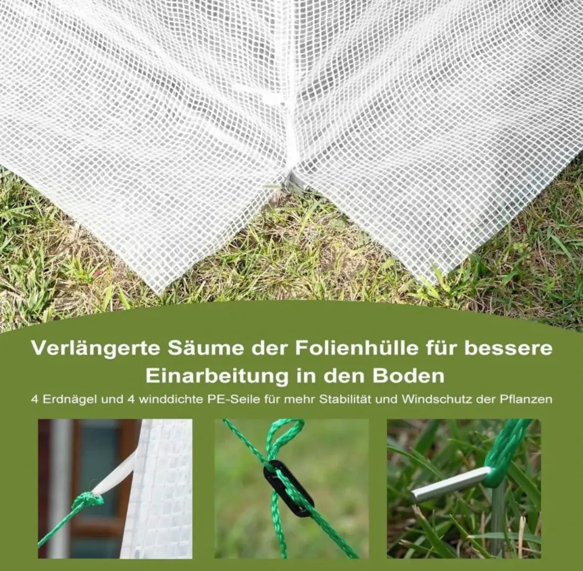 Woltu Foliengewächshaus 300x200x200 cm Weiß - Geräumiges Tunnelgewächshaus mit 6 Fenstern und Zip-Verschluss