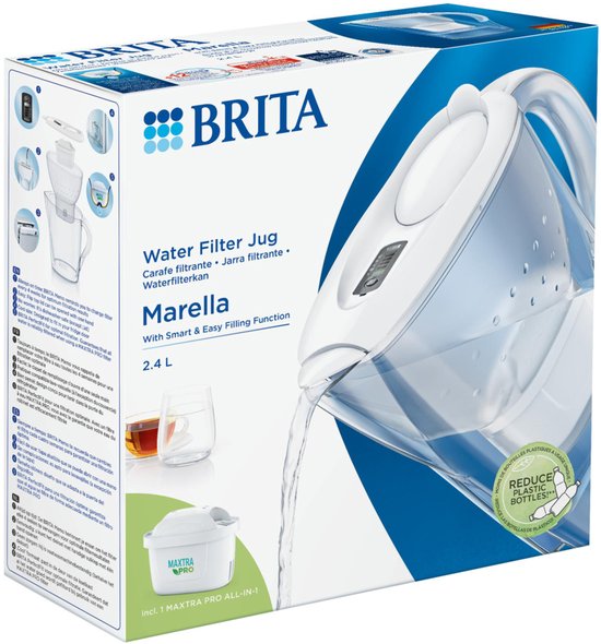 BRITA – Wasserfilterkanne – Marella Cool – 2,4 l – Weiß – inkl. 1 MAXTRA PRO ALL-IN-1-Filterkartusche