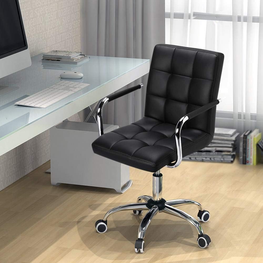 Yaheetech Bürostuhl – Schwarz – Kunstleder – 360° drehbar – 120 kg – Verstellbare Sitzhöhe 48–62 cm – Mit Armlehnen